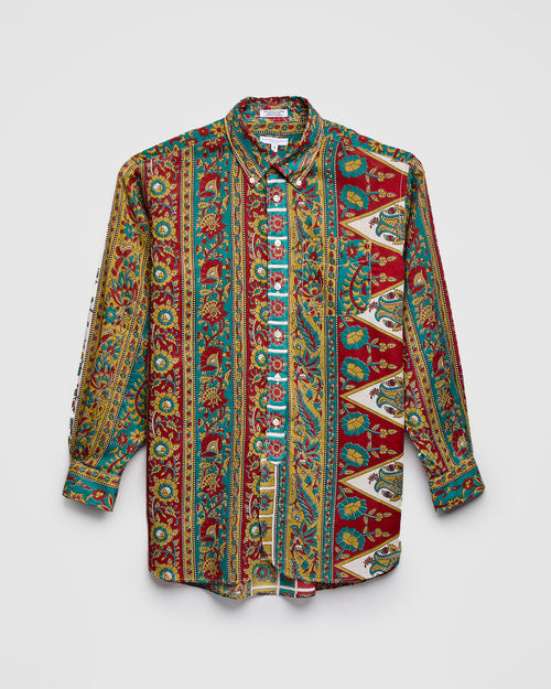 19th Century Button-Down Shirt in Jade Khaki Floral Stripe