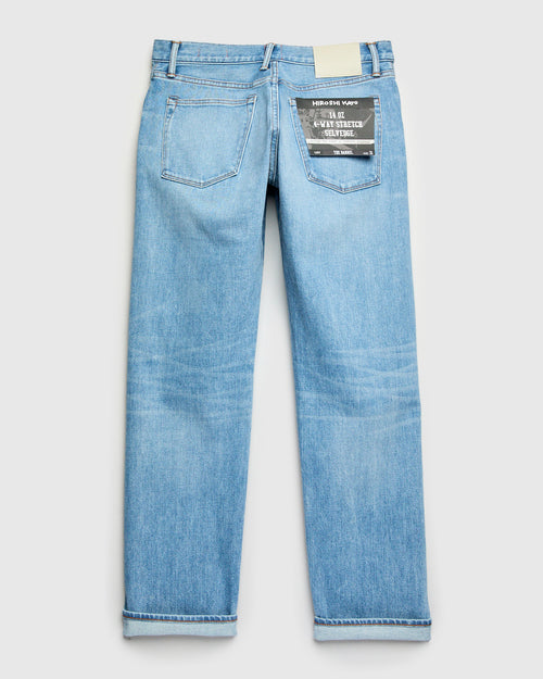 "Vinnie" 14oz Washed Indigo Stretch Selvedge Denim - Barrel Wide Straight