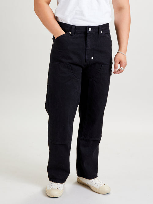 Double Knee Pants in Black Denim
