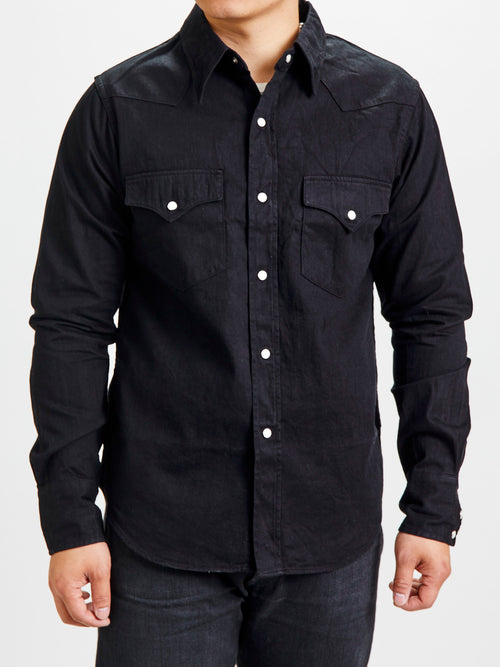Kyoto Montsuki "Kurozome" Western Shirt in Black