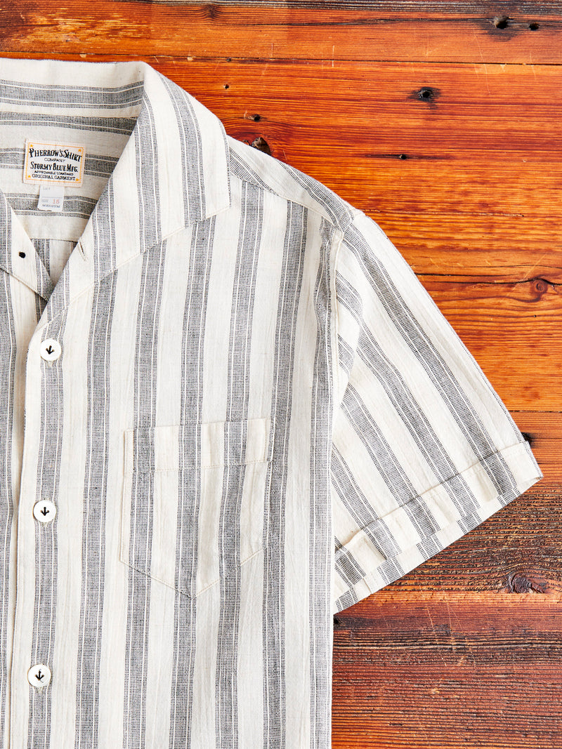 Linen Italian Collar Shirt in White Stripe