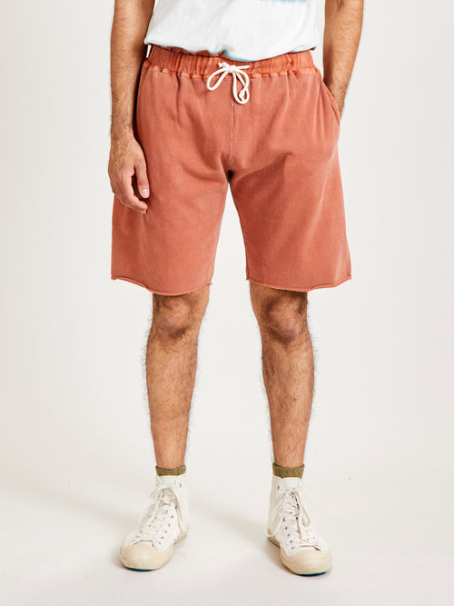 Pigment Dyed Cutoff Sweatshort in Brick Red