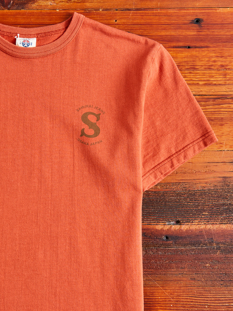 "Ranji" Inlay Loopwheel T-Shirt in Orange Red