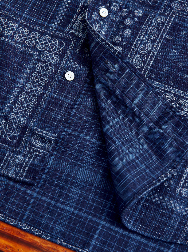 Discharge Print Button-Down Shirt in Indigo