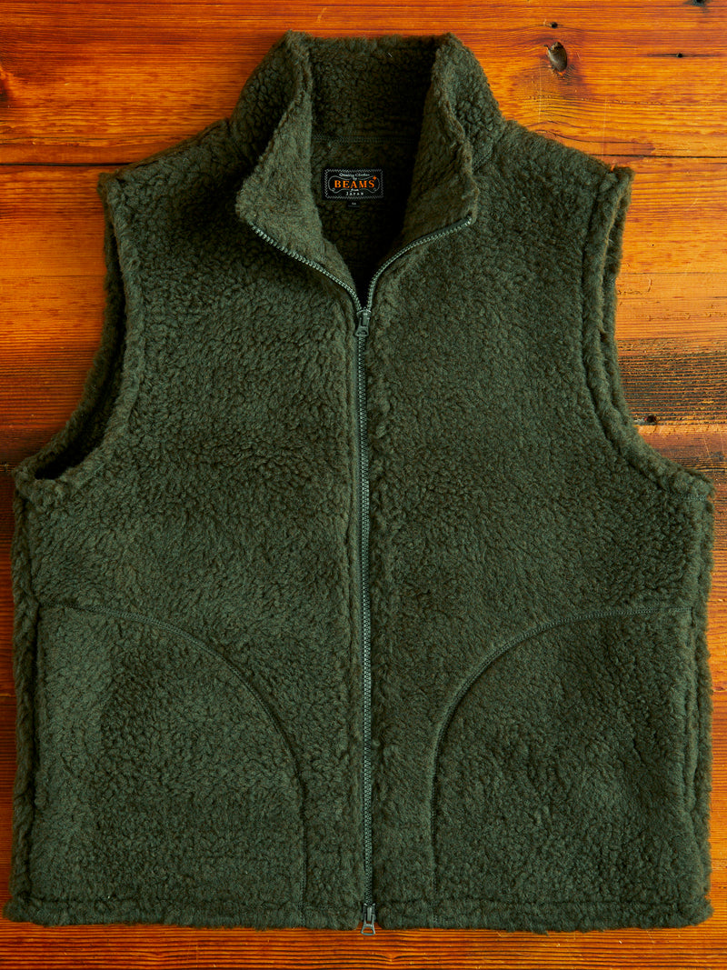 Stand Collar Boa Fleece Vest in Forest