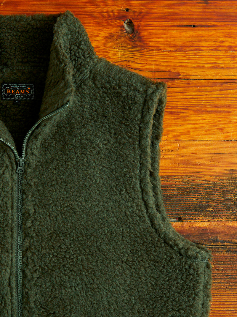 Stand Collar Boa Fleece Vest in Forest