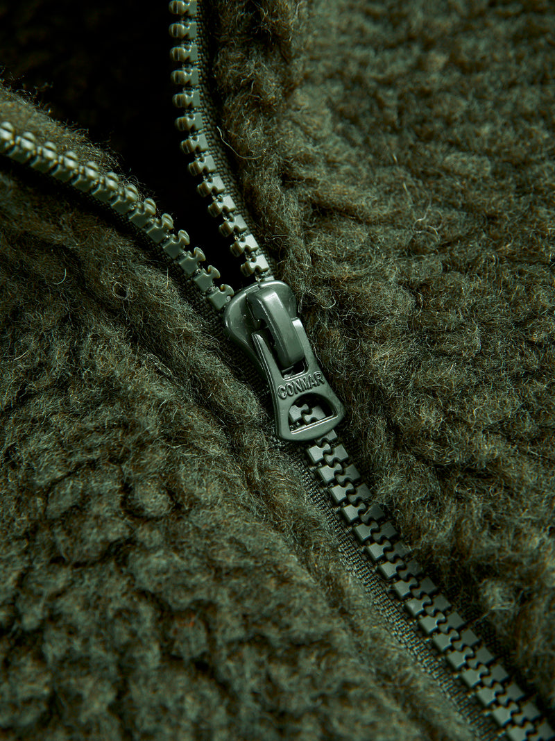 Stand Collar Boa Fleece Vest in Forest