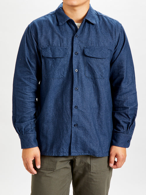 Classic Shirt in Indigo Cotton Denim Flannel