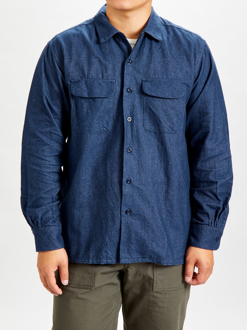 Classic Shirt in Indigo Cotton Denim Flannel