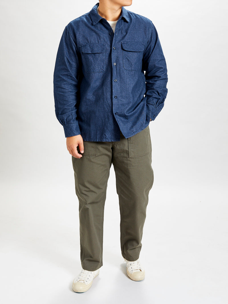 Classic Shirt in Indigo Cotton Denim Flannel