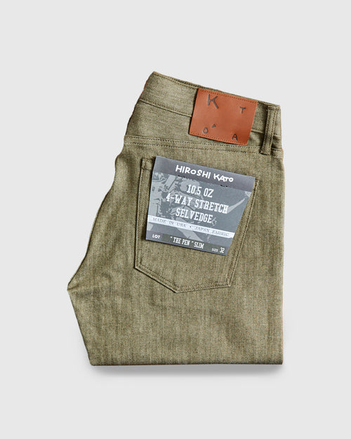 "Dark Green" 10.5oz Stretch Selvedge Denim - Pen Slim