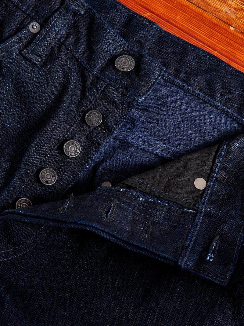 1167-WID 13oz Rinsed Stretch Double Indigo Selvedge Denim - Relaxed Tapered Fit