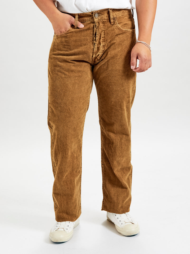 "Ro-Buck" Straight Fit Corduroy Pants in Tan