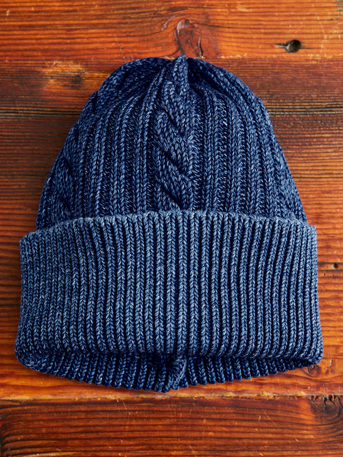 Cable Knit Watch Cap in Indigo