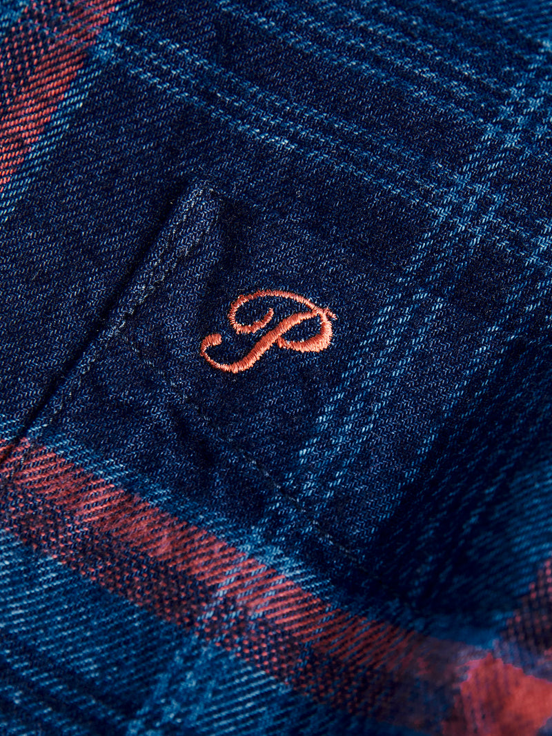 Indigo Check Flannel Shirt in Red