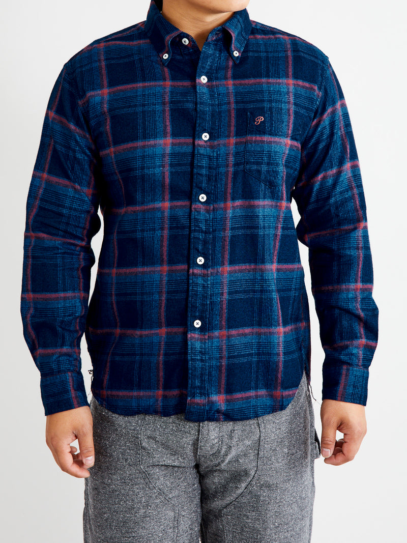 Indigo Check Flannel Shirt in Red