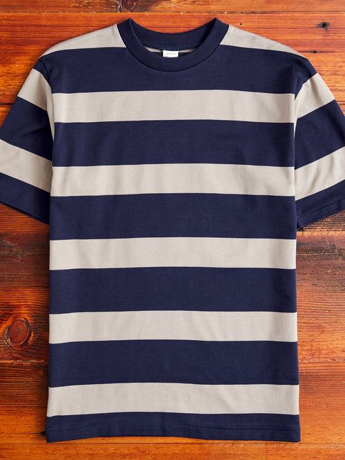 4089 Loopwheel Stripe Border Tee in Navy Grey