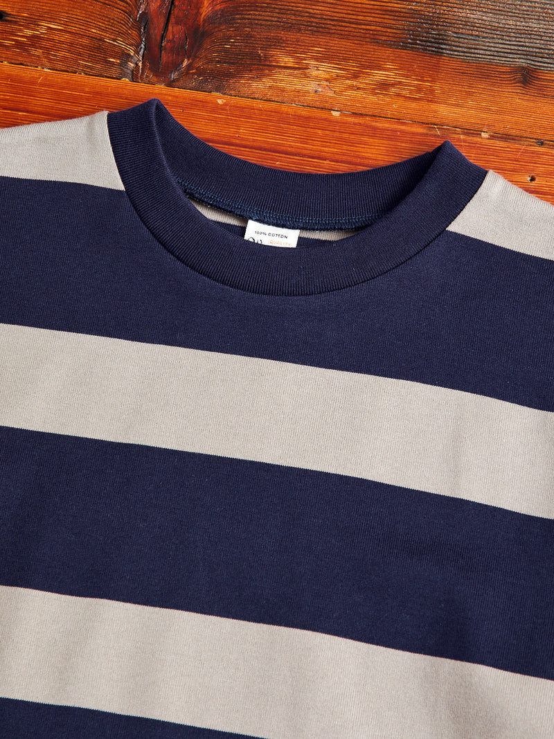4089 Loopwheel Stripe Border Tee in Navy Grey