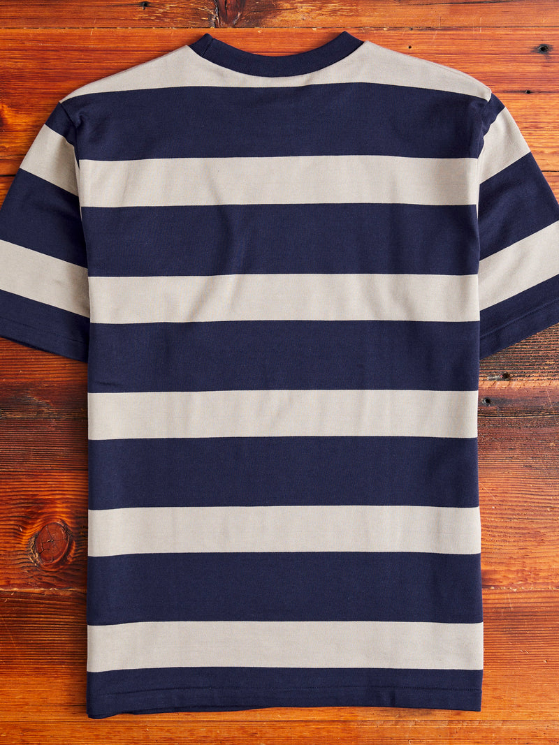 4089 Loopwheel Stripe Border Tee in Navy Grey