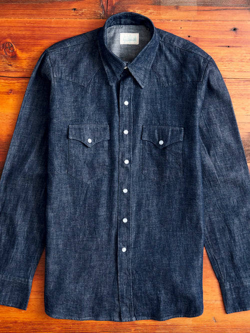 Denim Pearl Snap Shirt in Rinsed Indigo
