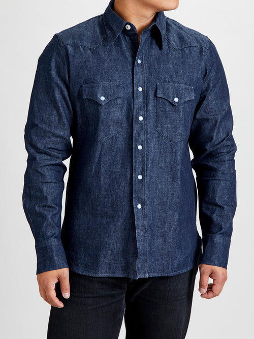 Denim Pearl Snap Shirt in Rinsed Indigo