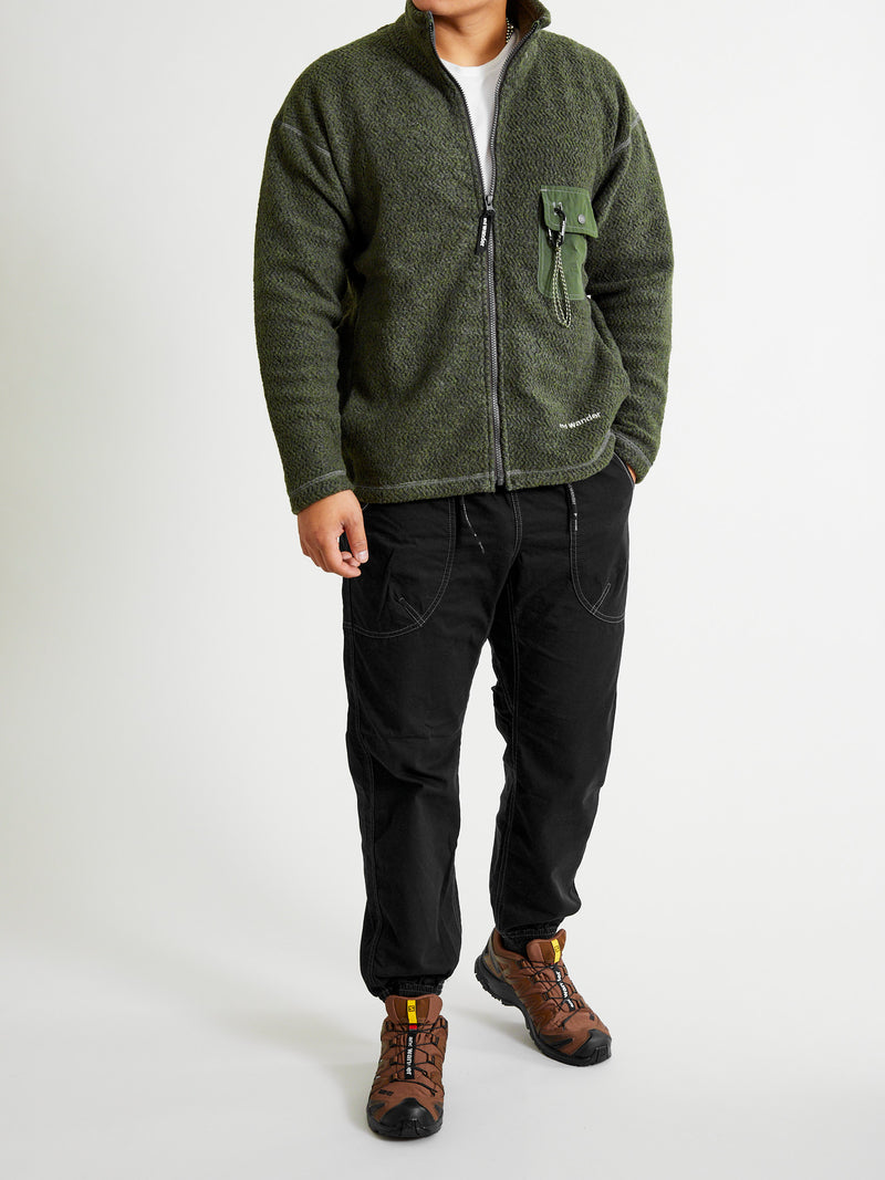 Recycled Wool Jacquard Zip Jacket in Khaki