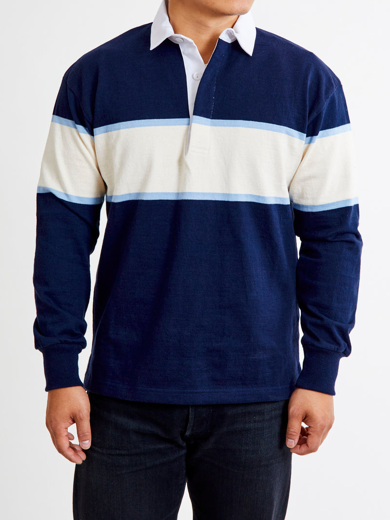 Border Stripe Rugby Shirt in Navy Natural