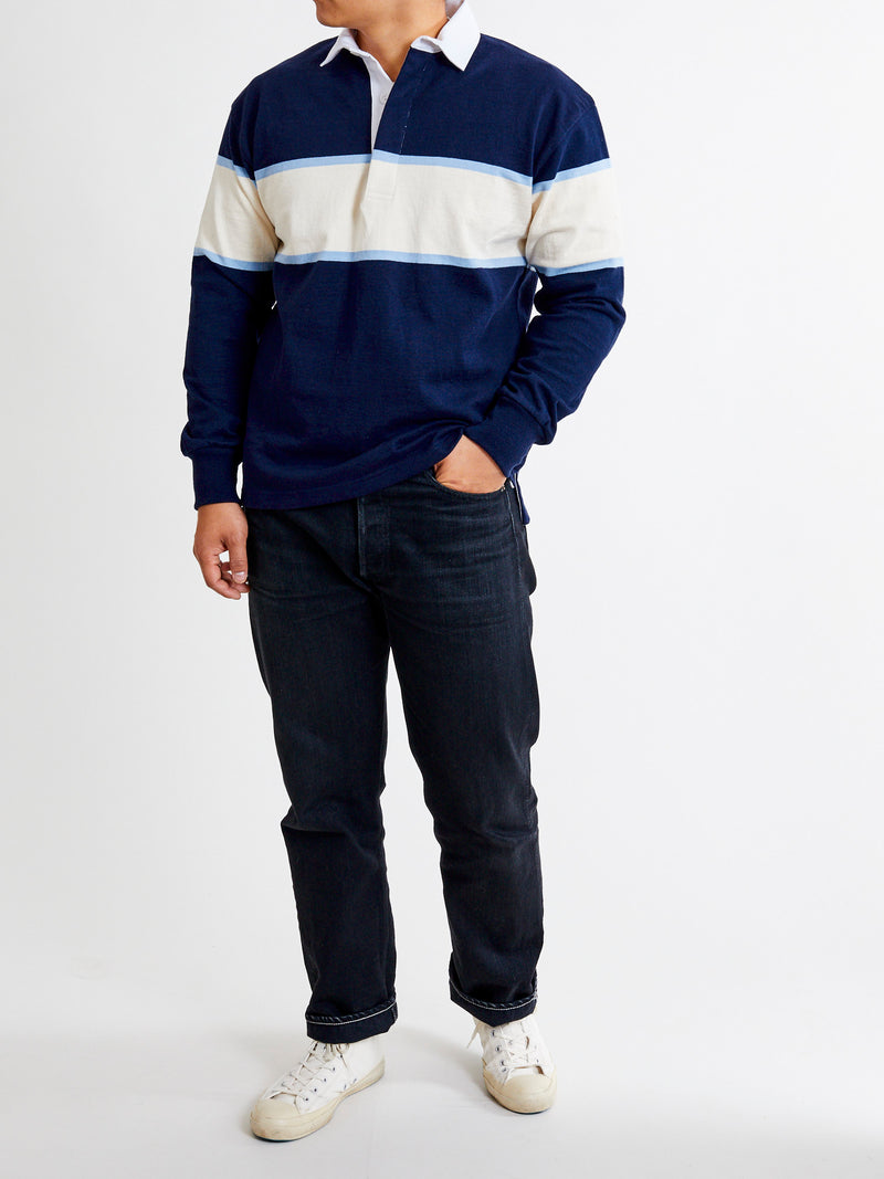Border Stripe Rugby Shirt in Navy Natural