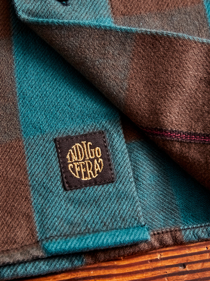 Norris Selvedge Flannel in Petrol/Brown