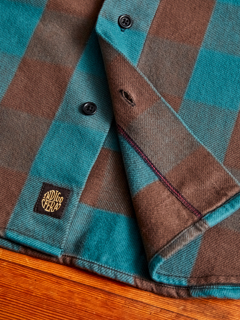 Norris Selvedge Flannel in Petrol/Brown