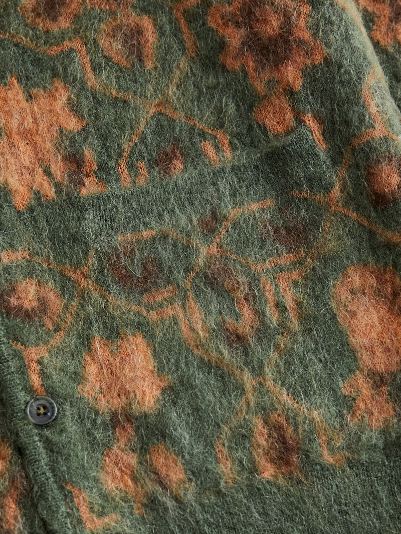 Botanical Pattern Jacquard Cardigan in Olive