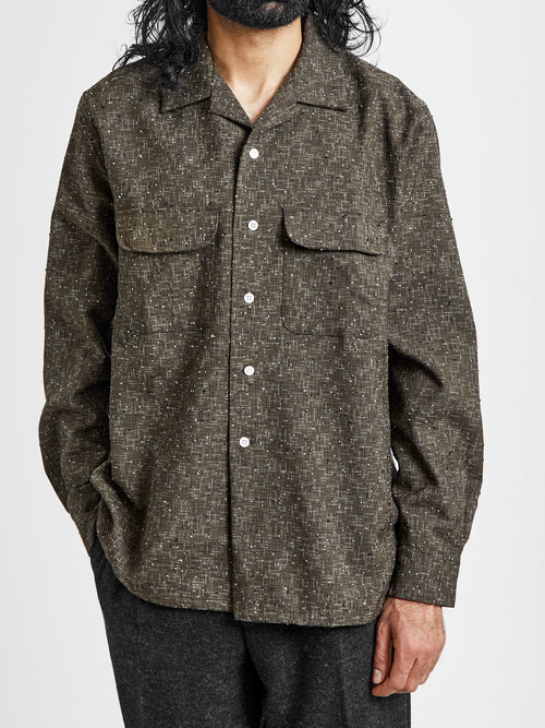 Kasuri Nep Open Collar Shirt in Olive