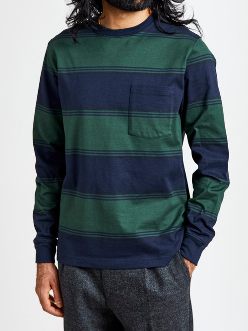 Long Sleeve Stripe Pocket T-Shirt in Navy