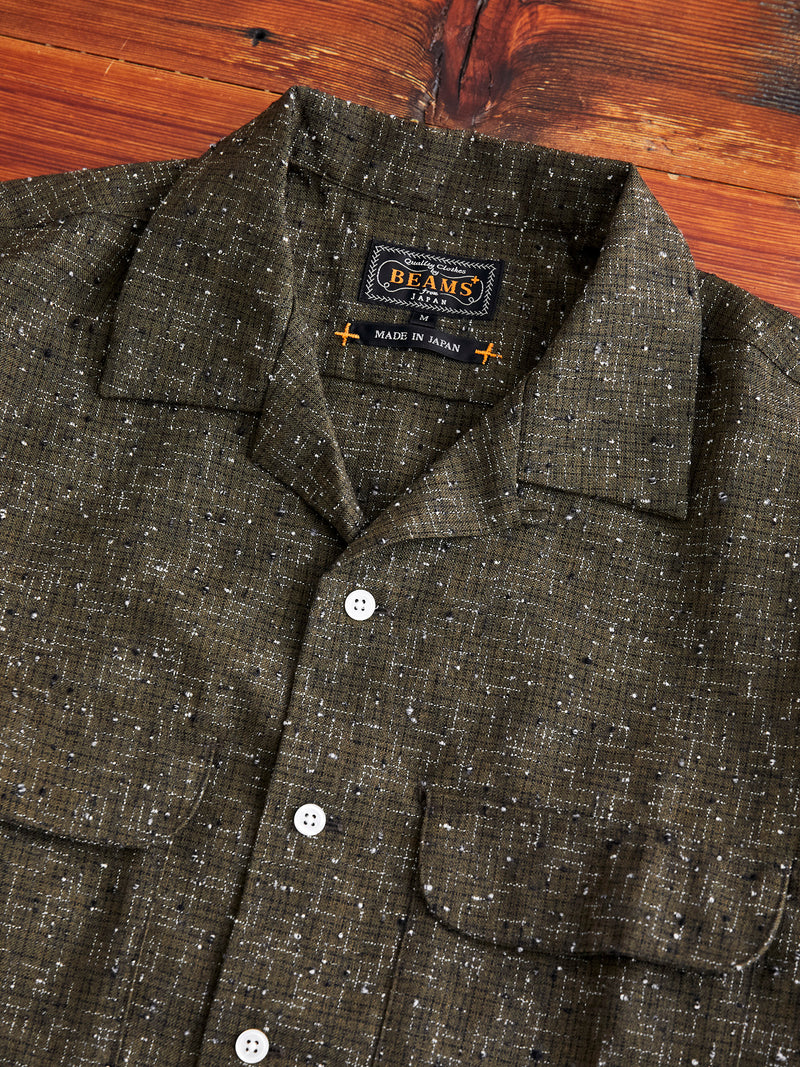 Kasuri Nep Open Collar Shirt in Olive