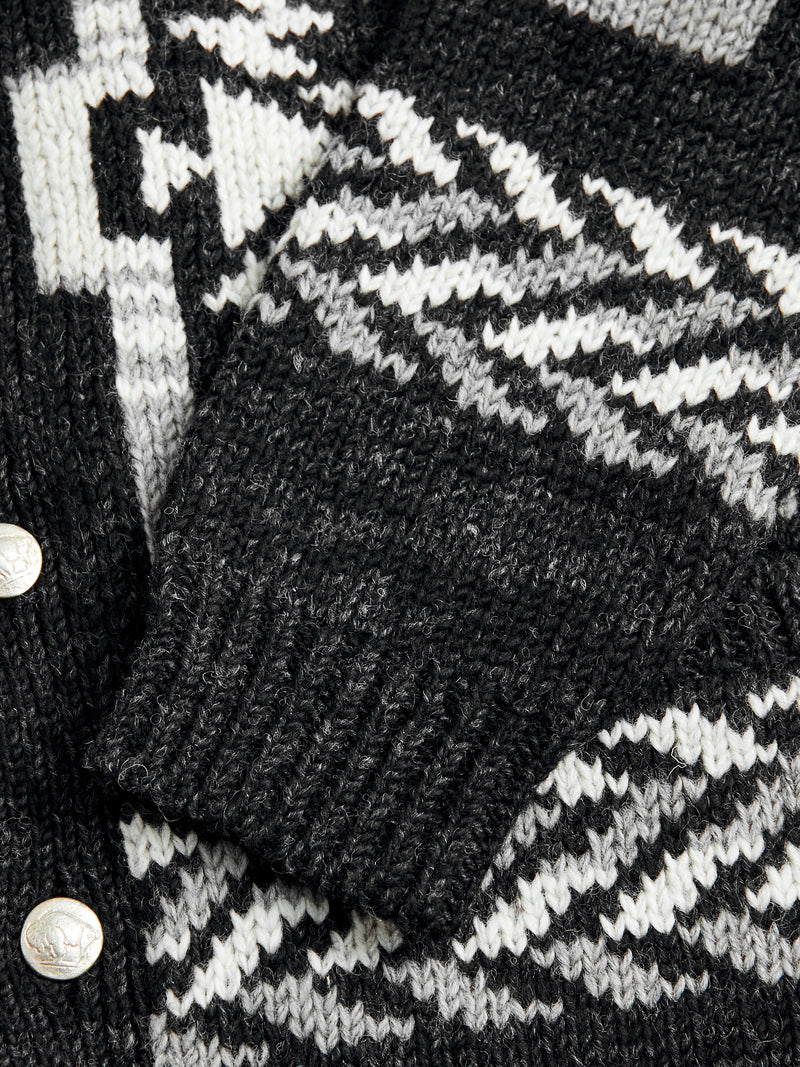 Cowichan Knit Cardigan Sweater in Black