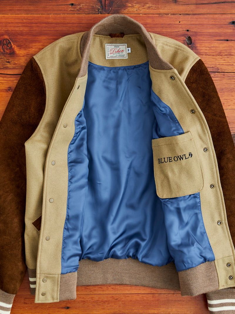 Ivy Varsity Jacket in Camel Roughout