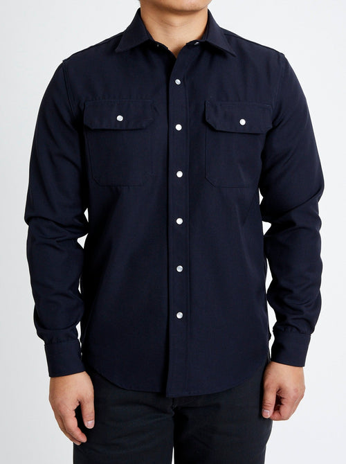 Drover Overshirt in Navy Gabardine