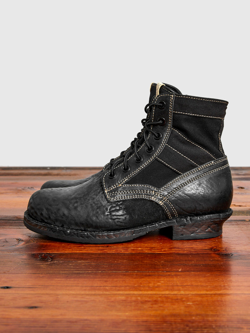 7 Hole '73-Folk Boots in Black Horsehide