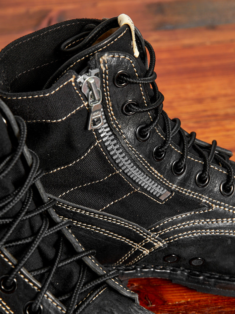 7 Hole '73-Folk Boots in Black Horsehide