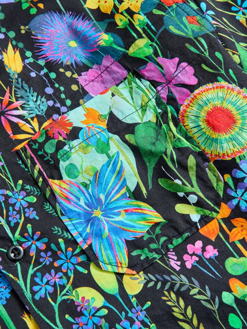 Camp Shirt in Black Floral Lawn