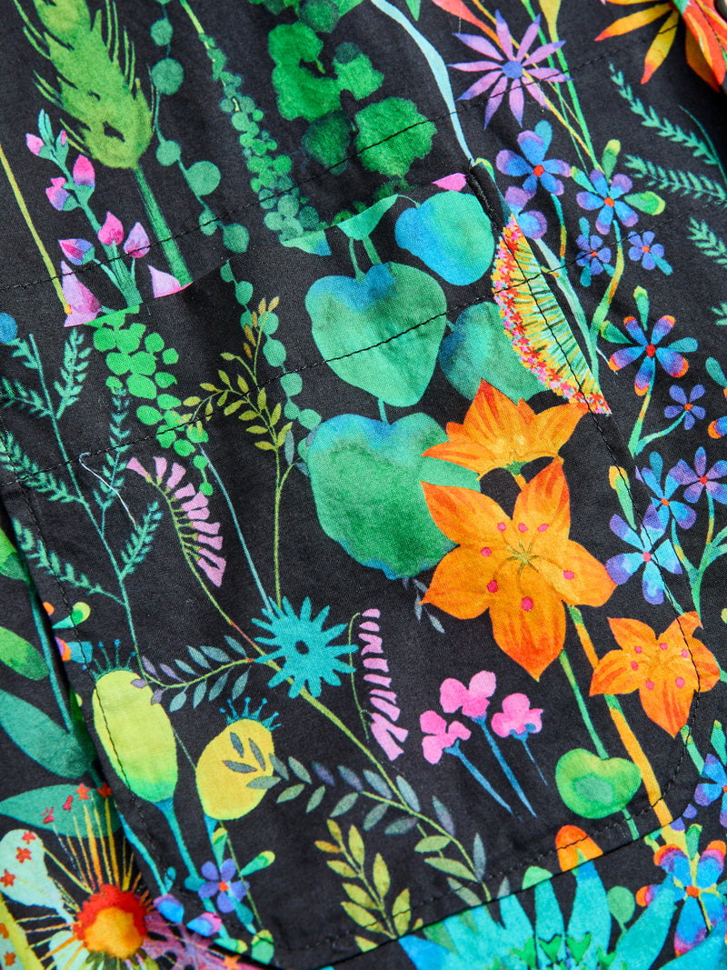 Camp Shirt in Black Floral Lawn