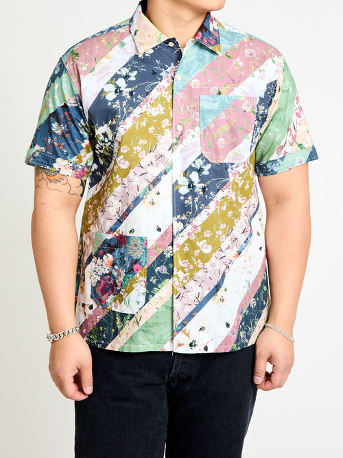 Camp Shirt in Navy Diagonal Print