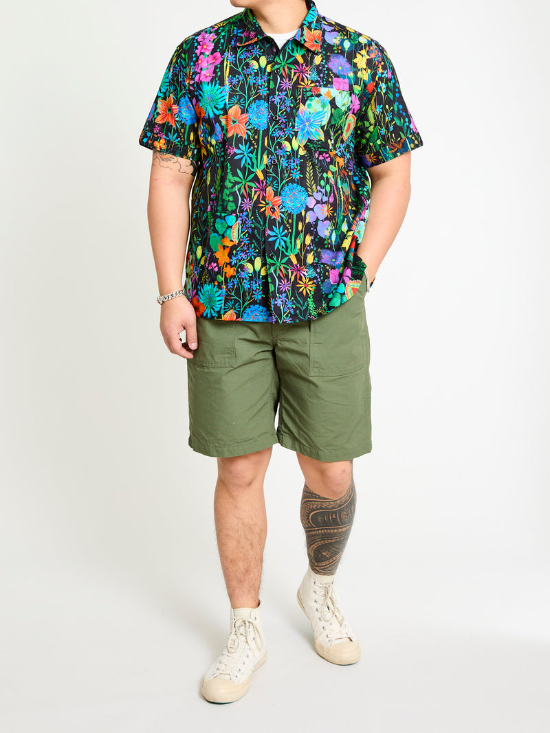 Camp Shirt in Black Floral Lawn