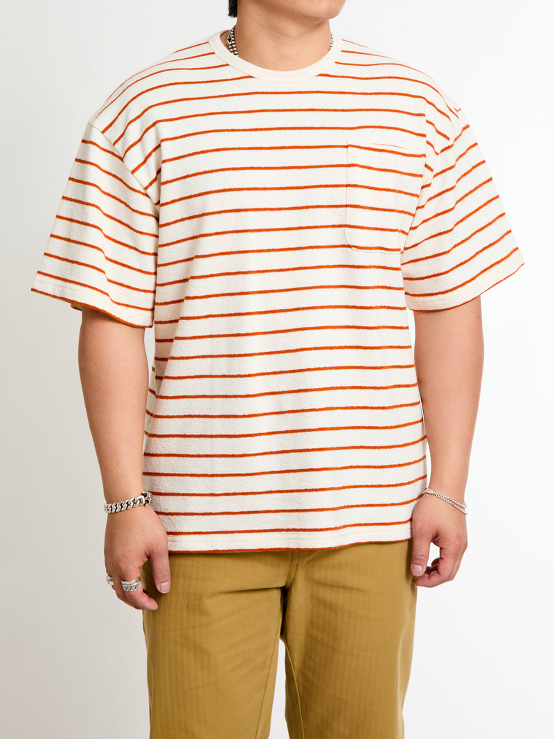 Fly Tee in Ecru Tangerine Stripe