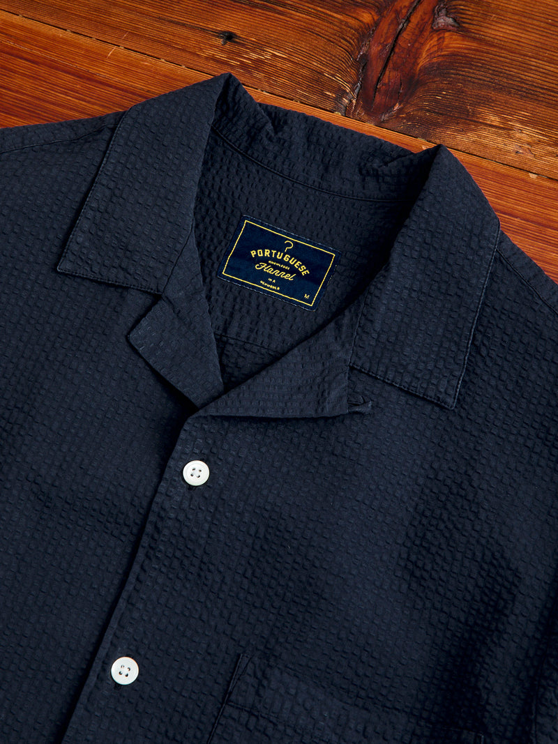 Atlantico Camp Collar Button-Up Shirt in Navy
