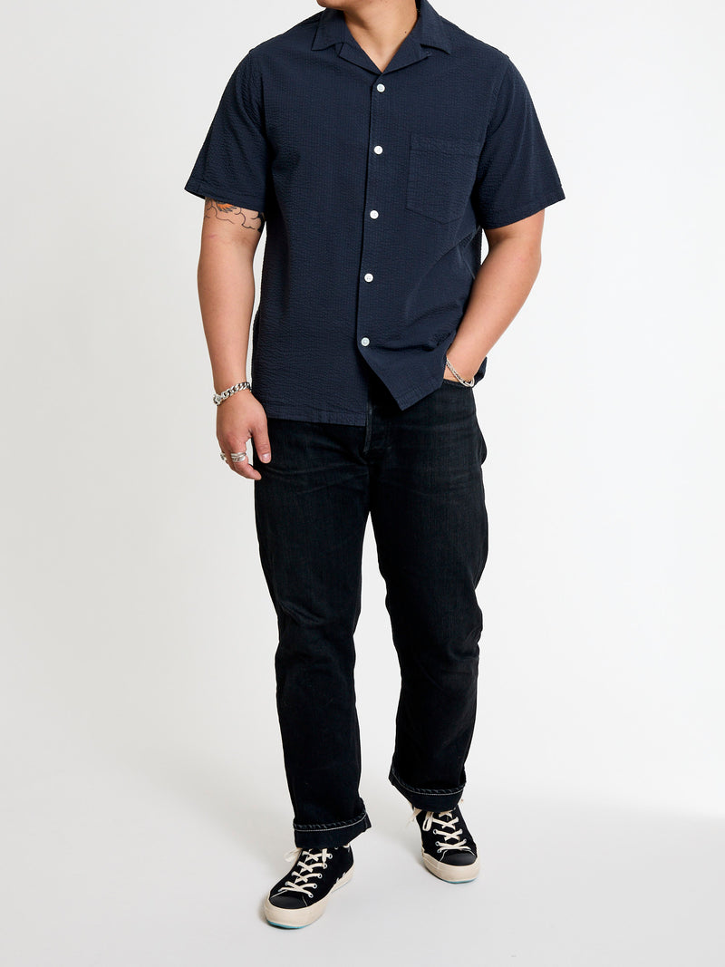 Atlantico Camp Collar Button-Up Shirt in Navy