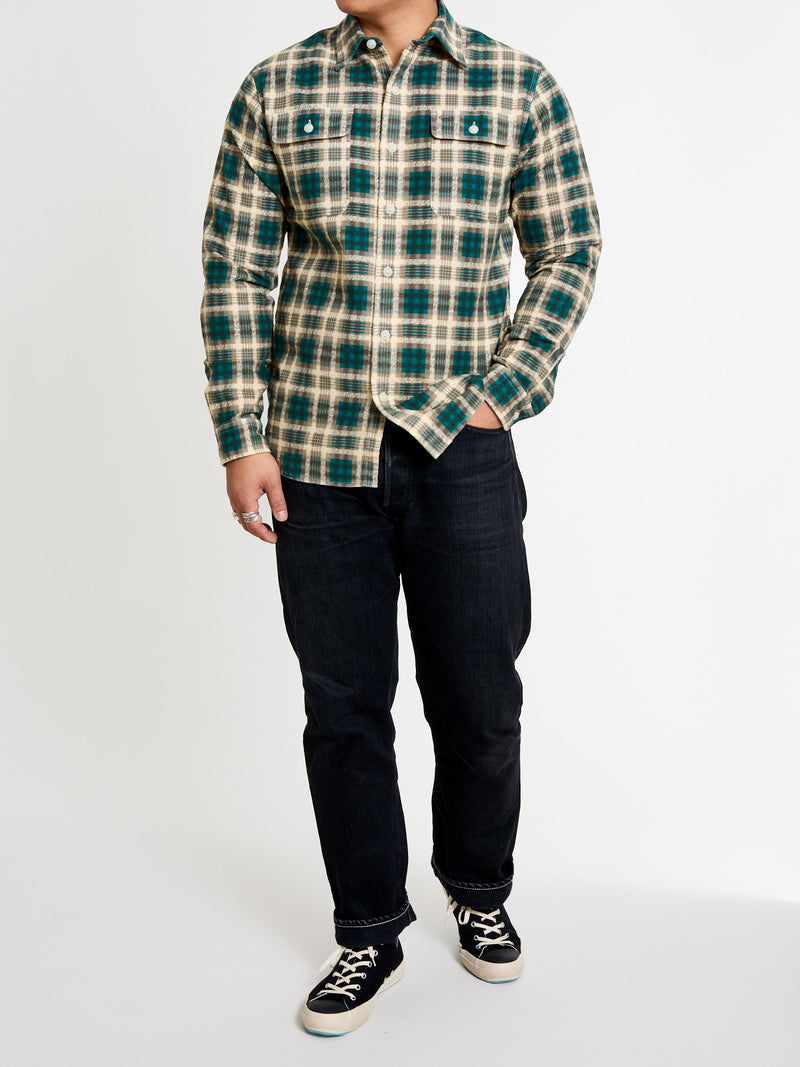 Plaid Print Chamois Workshirt in Green Multi