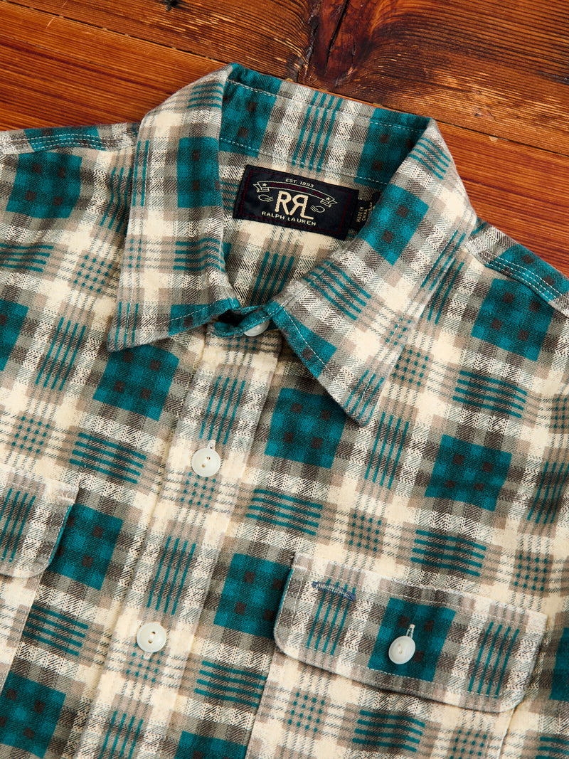 Plaid Print Chamois Workshirt in Green Multi