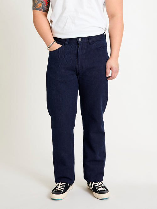 Fine Sashiko Hand Dyed 5-Pocket Pants in Indigo
