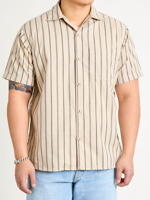 Hawaiian Button-Up Shirt in Stone Stripe